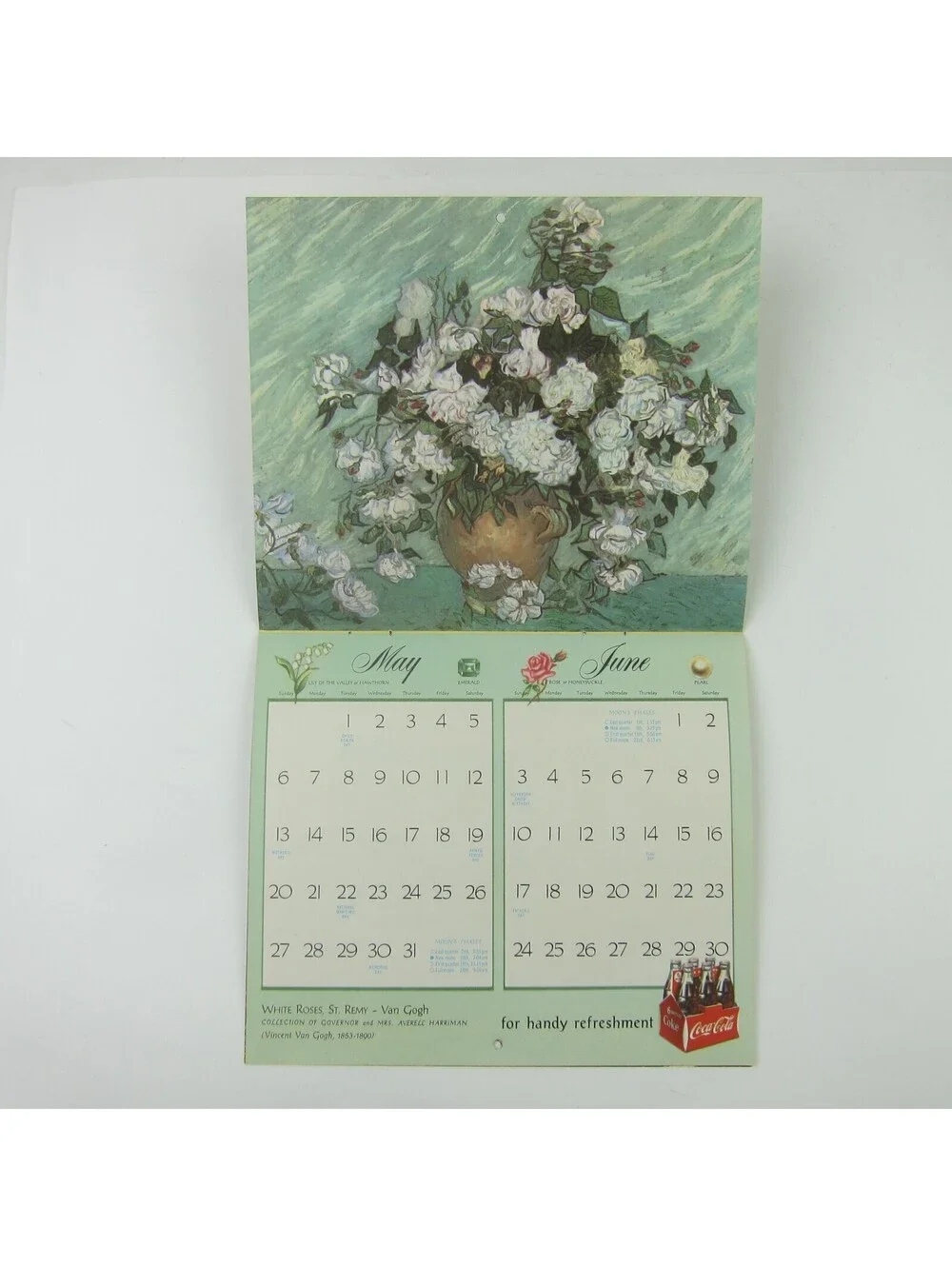 Coca Cola Advertising Wall Calendar Vintage 1956 Famous Flower Paintings